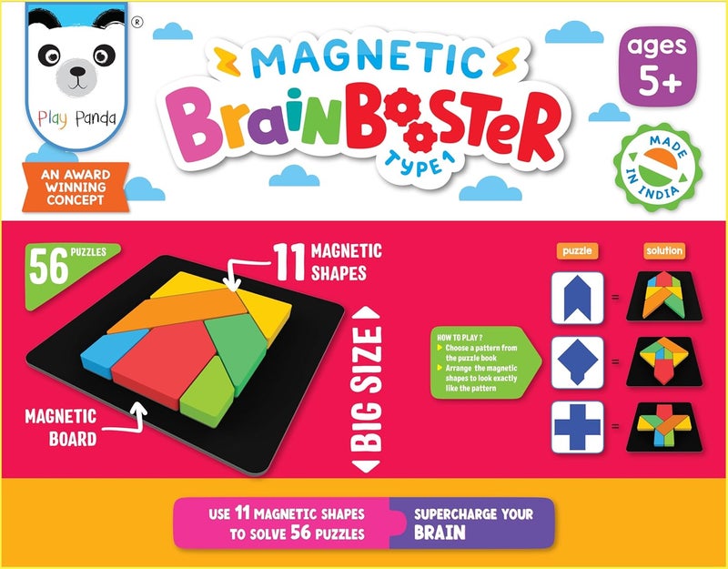 Play Panda Magnetic Brain Booster Type 1 - 56 Puzzles with 11 Magnetic Shapes and Board - Image 2